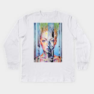 A conceptual picture of two possible scenarios for the development of our planet: an ecological catastrophe and the unity of man with nature. Kids Long Sleeve T-Shirt